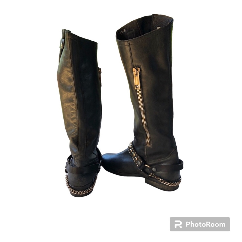 Golden Goose Black Studded motorcycle Knee High Leather Boots Bikercore - Picture 3 of 6